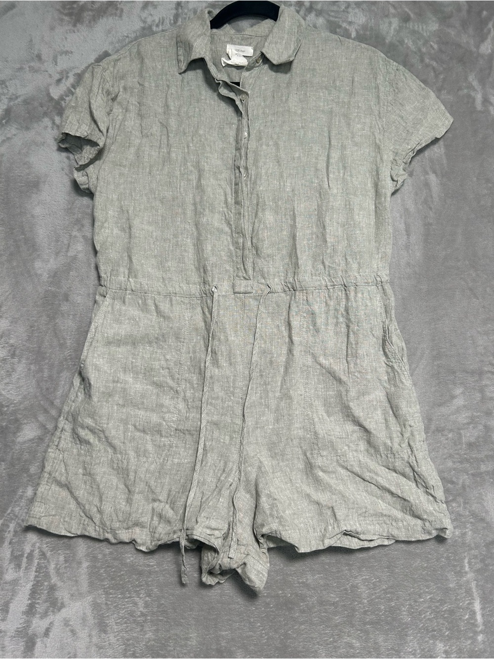 C&C California 100% Linen Cap Sleeve Romper Women’s Medium Green Pockets